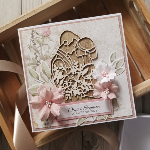Kartka ślubna personalizowana w pudełku, róż i biel