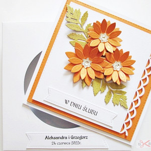 Kartka Ślubna - pomarańczowe kwiaty
