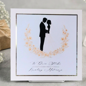 Kartka ślubna romantyczna biel czerń i złoto nr K14