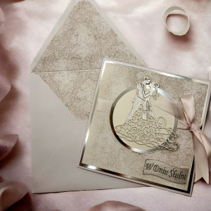Kartka Ślubna srebrna z pasującą kopertą