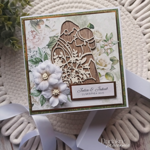 Kartka ślubna w pudełku, boho, beż, biel, personalizowana, s20