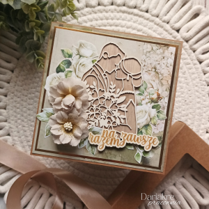 Kartka ślubna w pudełku, boho, szczęśliwi razem, kwiaty s36