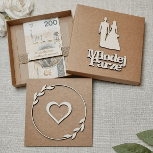 Kartka ślubna w Pudełku Drewniane dekory Boho Personalizacja MP1W2