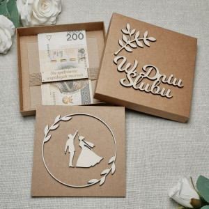 Kartka ślubna w Pudełku Drewno kraft  pamiątka personalizowana GW1W3