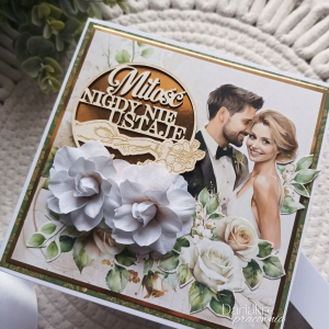 Kartka ślubna w pudełku, miłość nigdy nie ustaje, złoto, s33