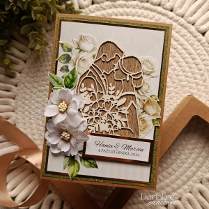 Kartka ślubna w pudełku, pamiątka na ślub personalizowana boho, s48