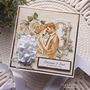 Kartka ślubna w pudełku personalizowana, biel, beż, złoto, s22
