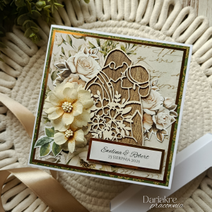 Kartka ślubna w pudełku, personalizowana, boho, beż, brąz s49
