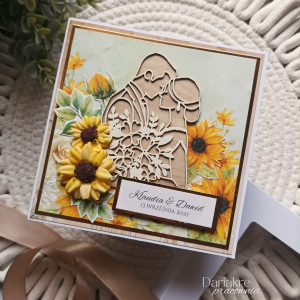 Kartka ślubna w pudełku, personalizowana pamiątka, słoneczniki, s18