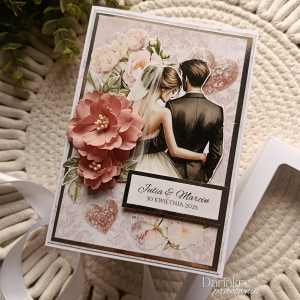 Kartka ślubna w pudełku, personalizowana różowa pamiątka na ślub s45