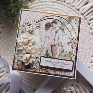 Kartka ślubna w pudełku, personalizowana, wianek, kwiaty, s27