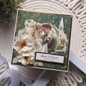 Kartka ślubna w pudełku personalizowana, zieleń, złoto, s21