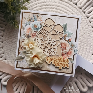 Kartka ślubna w pudełku, szczęśliwi razem, beżowa, ślub, s25