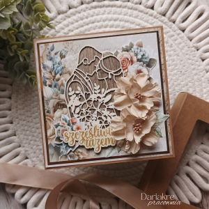 Kartka ślubna w pudełku, szczęśliwi razem, boho, brąz, s19