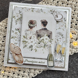 Kartka ślubna w srebrnych kolorach
