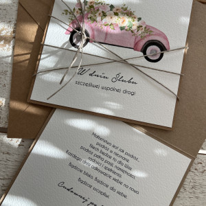 Kartka ślubna z autem