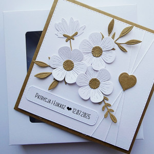 Kartka ślubna z kwiatami minimalistyczna brąz