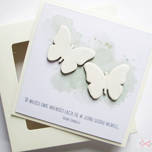 Kartka Ślubna z motylami - kremowe pudełko