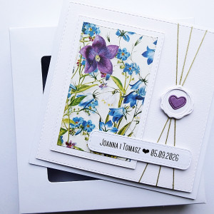 Kartka ślubna z polnymi kwiatami handmade