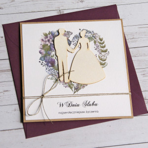 Kartka ślubna z życzeniami : fiolet
