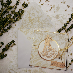 Kartka Ślubna złota z pasującą kopertą