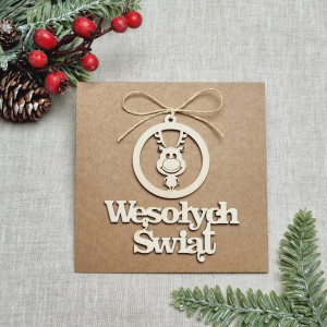 Kartka świąteczna, drewniane dekoracje - W3