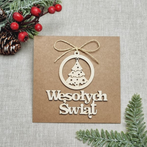Kartka świąteczna, drewniane dekoracje - W5