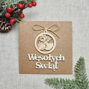 Kartka świąteczna, drewniane dekoracje - W7