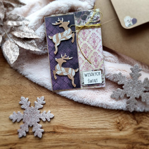 Kartka świąteczna jeleń brąz fiolet #2