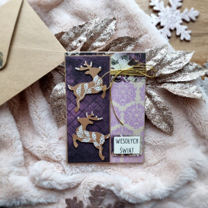 Kartka świąteczna jeleń brąz fiolet #3
