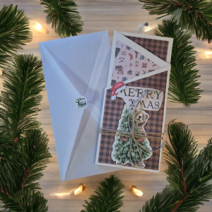 kartka świąteczna skośna brąz z kopertą z kalki