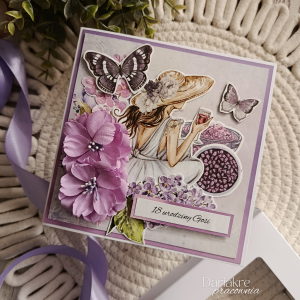 Kartka urodzinowa dla kobiety, jasny fiolet, personalizowana u96