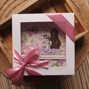 Kartka urodzinowa dla kobiety, różowa, lawendowa