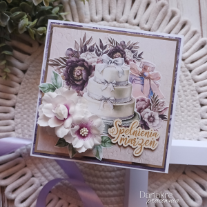 Kartka urodzinowa, jasny fiolet, pamiątka w pudełku, u47