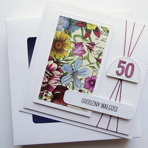 Kartka urodzinowa kolorowe kwiaty handmade