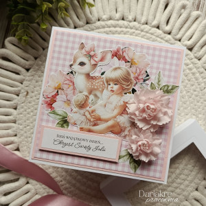 Kartka urodzinowa lub na chrzest, różowa pamiątka personalizowana pd3