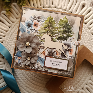 Kartka urodzinowa personalizowana, pamiątka w pudełku, koń, u60