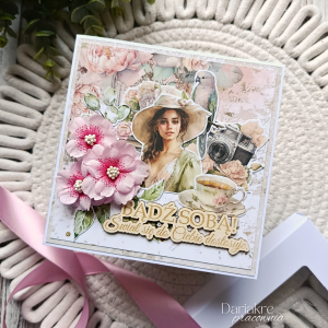 Kartka urodzinowa różowa w pudełku, bądź sobą, styl vintage, u19