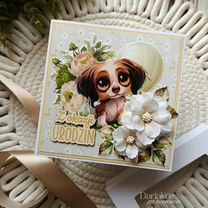 Kartka urodzinowa w pudełku dla dziecka, piesek, z okazji urodzin d10