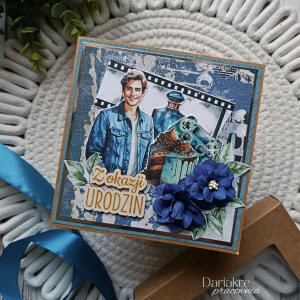 Kartka urodzinowa w pudełku, dla mężczyzny, chłopaka, niebieska, u30