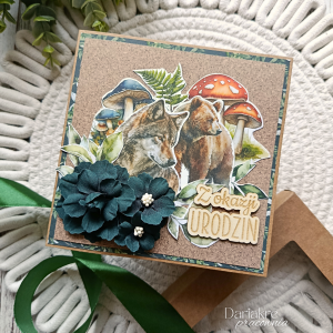 Kartka urodzinowa w pudełku, leśna, zwierzęta, z okazji urodzin, u16