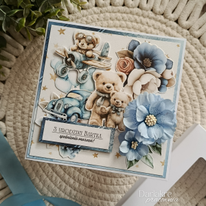 Kartka urodzinowa w pudełku niebieska personalizowana, dla dziecka d12