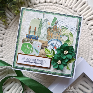 Kartka urodzinowa w pudełku, personalizowana, zielona, podróże, u23