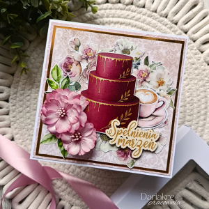 Kartka urodzinowa w pudełku, spełnienia marzeń, różowa, u1