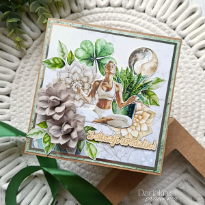 Kartka urodzinowa w pudełku, zielona, joga, medytacja, u14