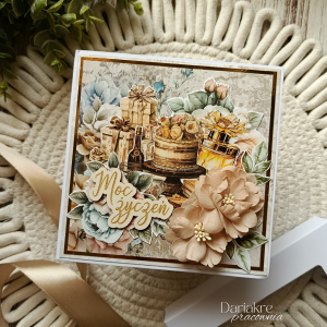 Kartka urodzinowa w pudełku, złota, elegancka, moc życzeń, u75