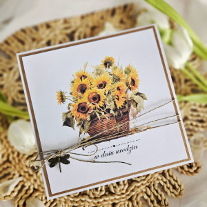 Kartka urodzinowa ze słonecznikiem i ważką