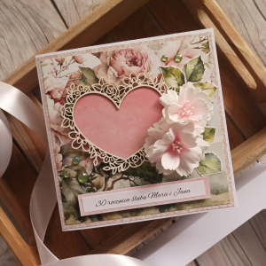 Kartka w pudełku, rocznica ślubu personalizowana, róż