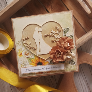 Kartka w pudełku, rocznica ślubu, personalizowana, serce, słoneczniki