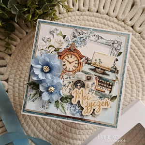 Kartka w pudełku urodzinowa, niebieska, moc życzeń, urodziny, u97